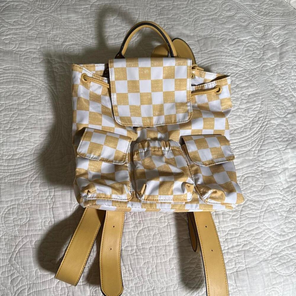 Madden Girl Mustard Yellow and White Checkered Mini Backpack